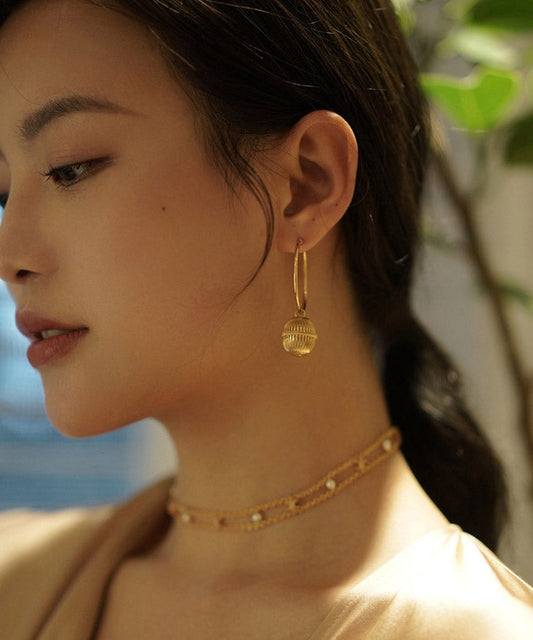 Gold Stainless Steel Overgild Ball Hollow Out Ball Hoop Earrings