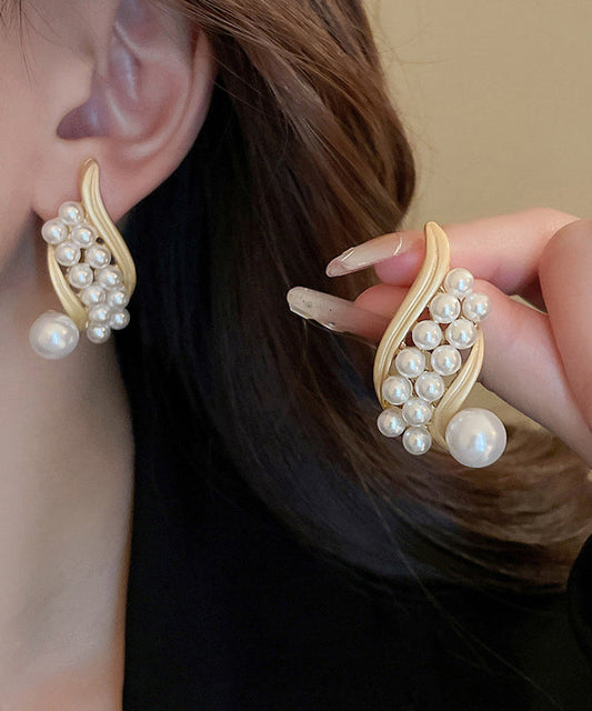 Gold Sterling Silver Alloy Pearl Hoop Earrings