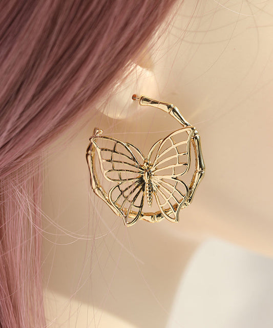 Gold Sterling Silver Overgild Butterfly Hollow Out Hoop Earrings