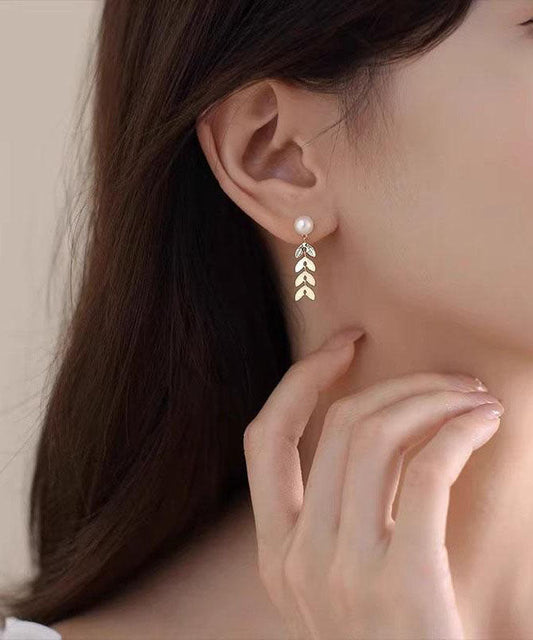 Gold Sterling Silver Overgild Pearl Ear of Wheat Stud Earrings