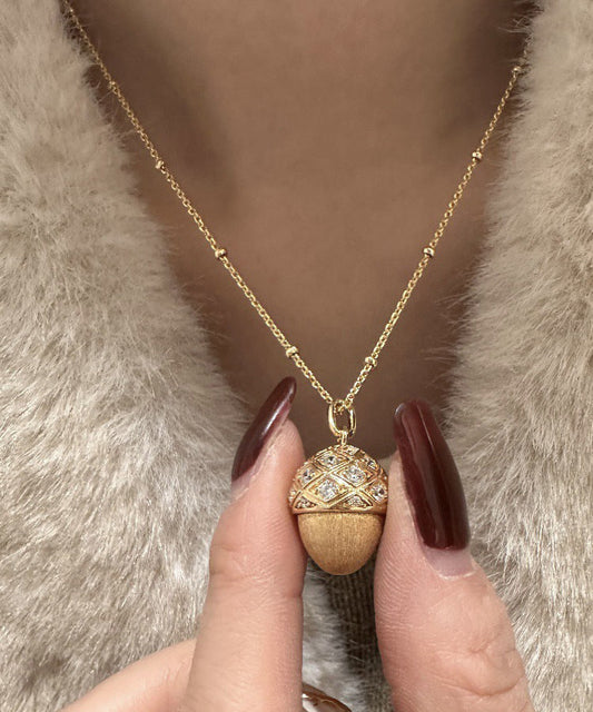 Gold Sterling Silver Overgild Zircon Pinecone Pendant Necklace Qi078