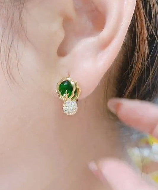 Green Cabbage Sterling Silver Overgild Zircon Stud Earrings