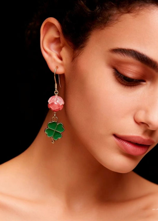 Green Four Leaf Clover Gilding Drop Earrings
