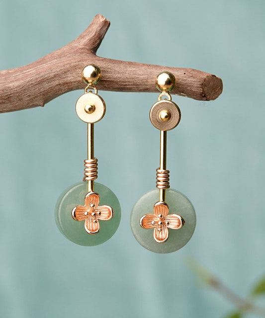 Green Jade Handmade 14k Gold Drop Earrings