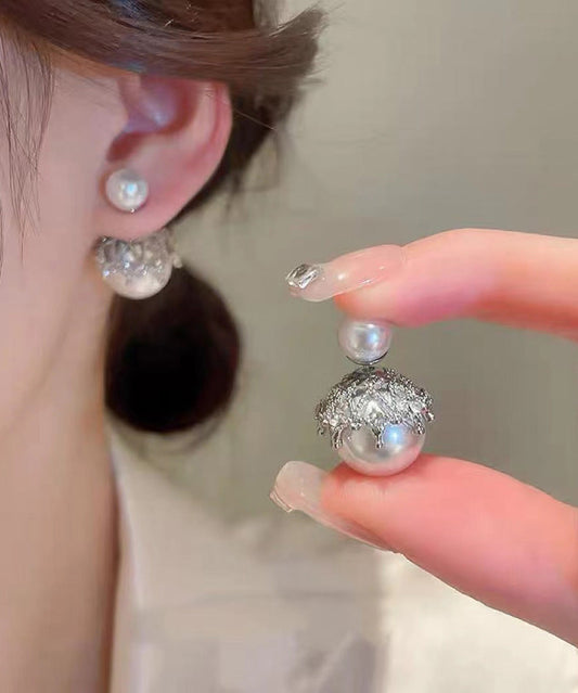 Grey Copper Alloy Zircon Pearlstud Earrings