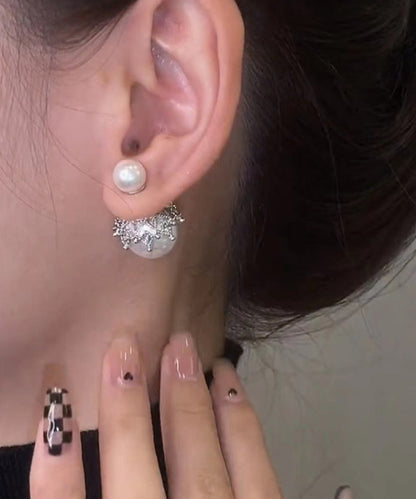 Grey Copper Alloy Zircon Pearlstud Earrings