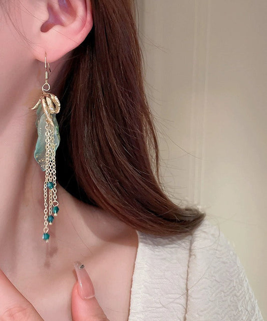 Light Green Asymmetricar Alloy Acrylic Crystal Tassel Drop Earrings