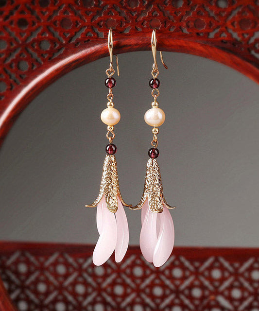 Pink Sterling Silver Peatl Coloured Glazes Drop Earrings