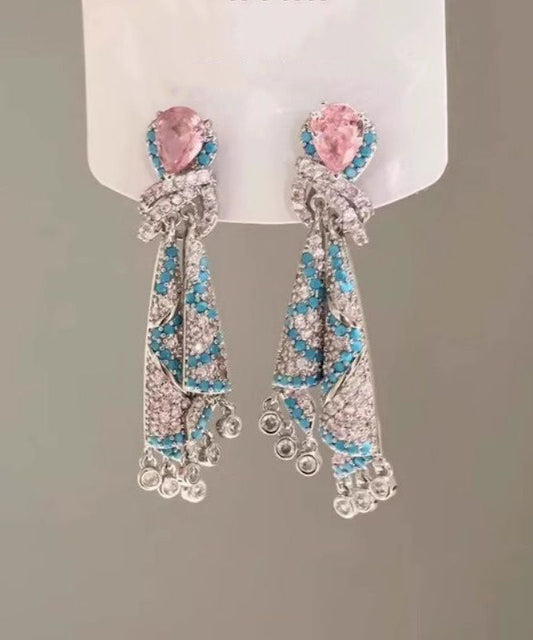 Rainbow Alloy Zircon Silk Tassel Drop Earrings