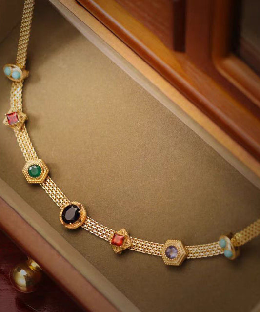 Rainbow Alloy Zircon Turquoise Gem Stone Princess Necklace Wp018