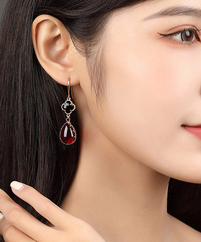 Red Coloured Glaze Clover Drip Drop Earrings