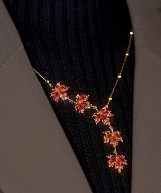 Red Sterling Silver Overgild Maple Leaf Pendant Necklace Ra031