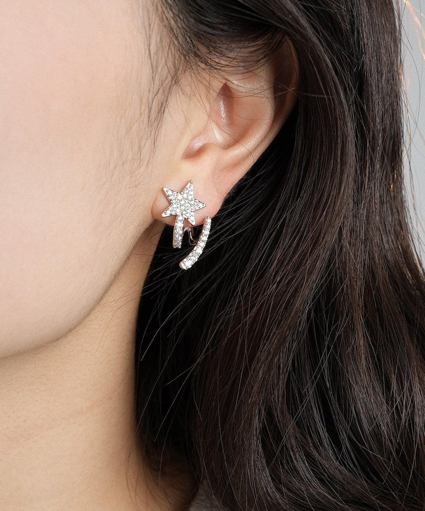 Silk Sterling Silver Zircon Pentagram Stud Earrings