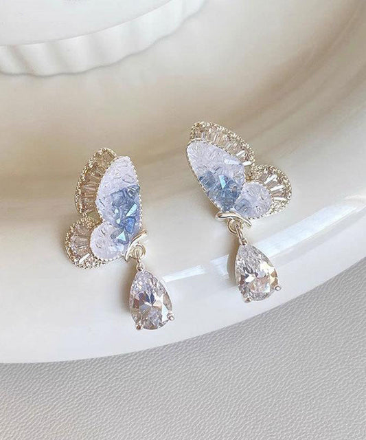 Stylish Blue Metal Alloy Butterfly Tassel Drop Earrings