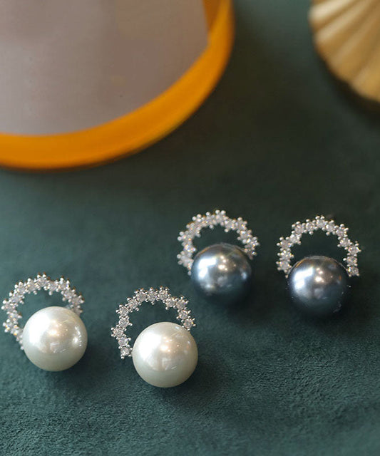 White Copper Pearl Zirco Hoop Earrings