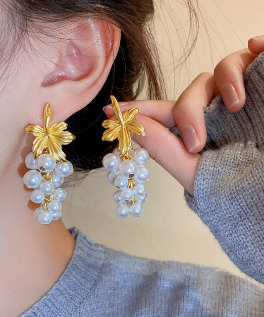 White Overgild Pearl Tassel Drop Earrings