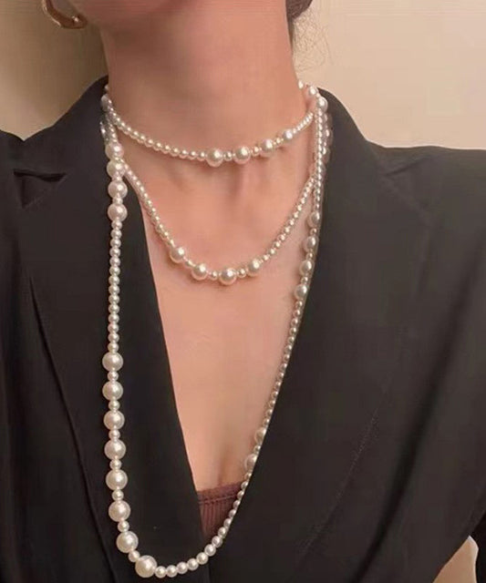 White Pearl Layered Gratuated Bead Necklace Po015