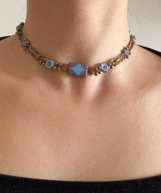Fine Blue Copper Overgild Beading Gratuated Bead Necklace Qu015