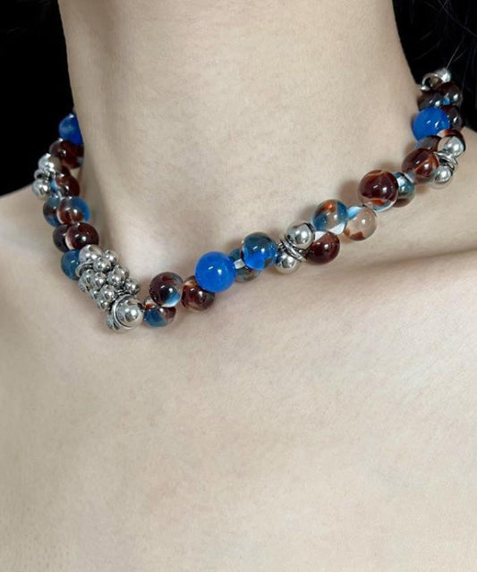 Fine Blue Stainless Steel Acrylic Collar Necklace Wo016