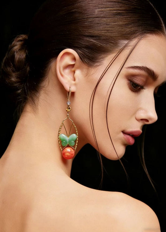 Fine Butterfly Jade Original Design Drop Earrings