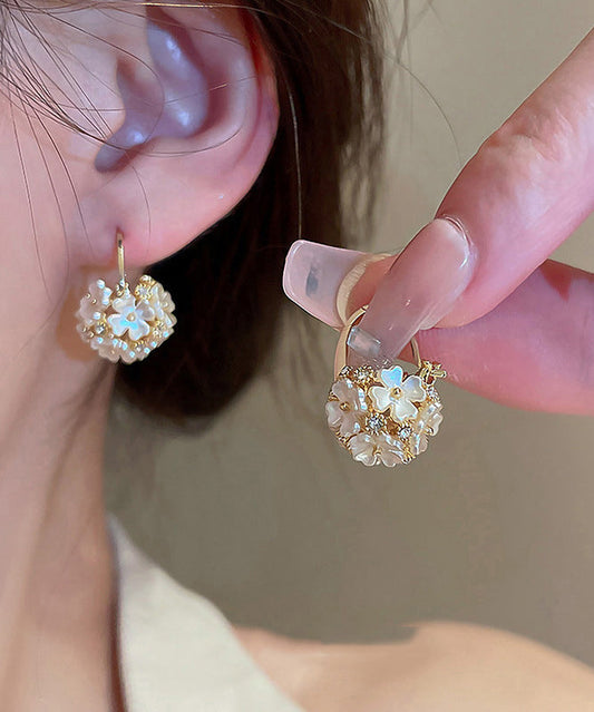Fine Gold Alloy Acrylic Zircon Ball Stud Earrings