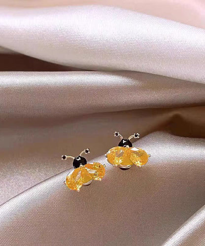 Fine Gold Alloy Crystal Little Bee Stud Earrings