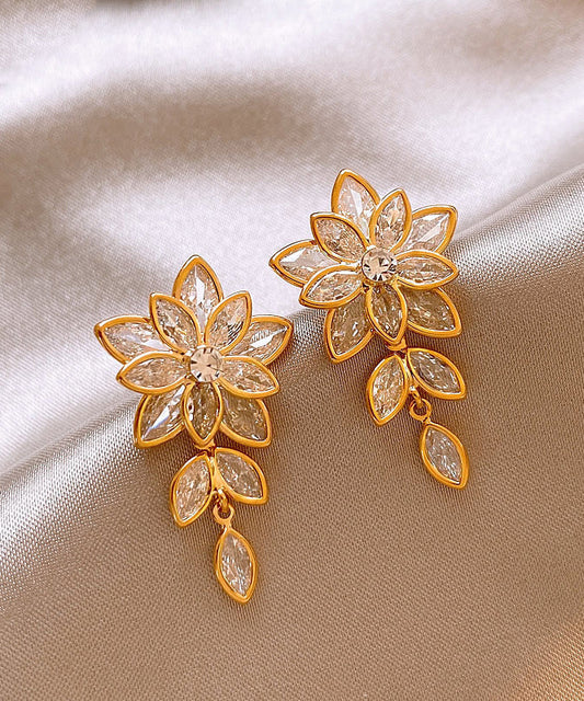 Fine Gold Copper Alloy Zircon Tassel Stud Earrings