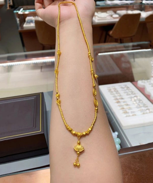 Fine Gold Sterling Silver Alloy Lotus Tassel Pendant Necklace Kx1016