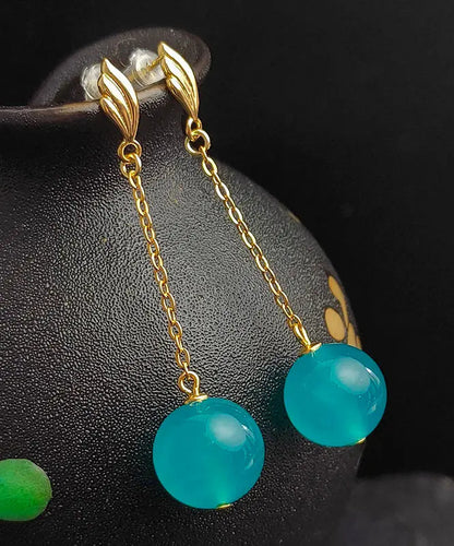 Sterling Silver Blue Gem Stone Drop Earrings