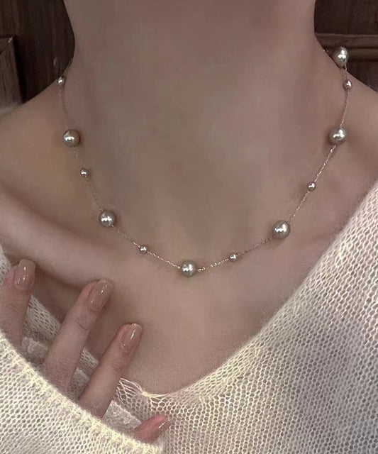 Fine Grey Stainless Steel Pearl Tasse Lariat Necklace Qu019