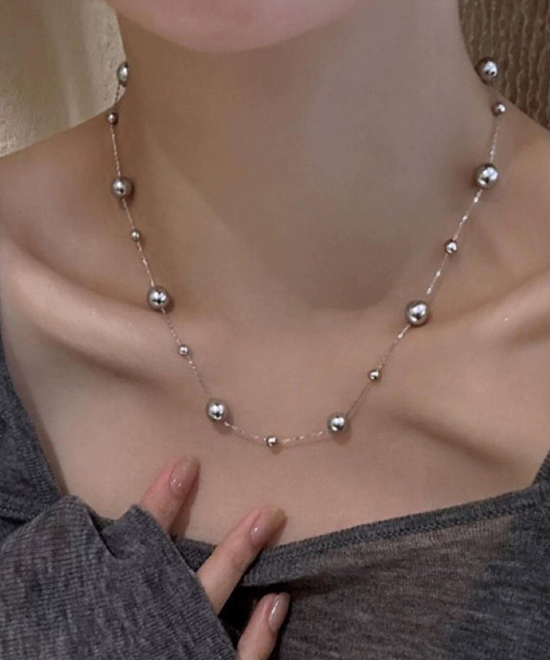 Fine Grey Stainless Steel Pearl Tasse Lariat Necklace Qu019