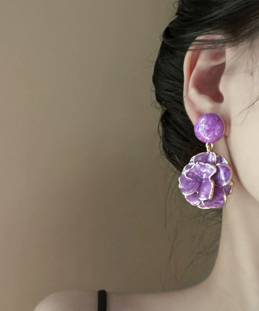 Fine Purple Sterling Silver Alloy Drop Glaze Stud Earrings