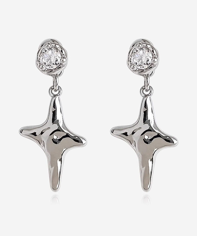 Fine Silk Copper Overgild Zircon Eight-pointed Star Drop Earrings