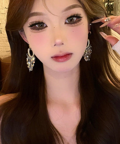 Fine Silk Metal Sequins Tassel Drop Earrings