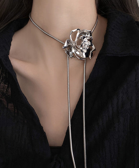 Fine Silk Stainless Steel Alloy Rose Lariat Necklace Ra029