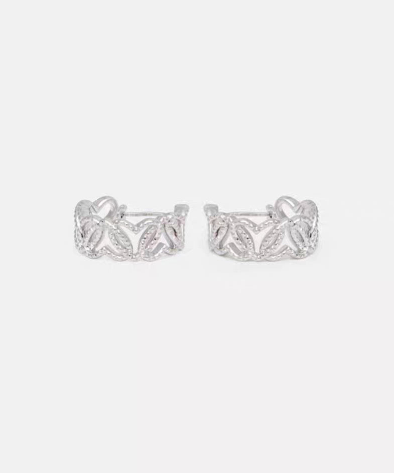 Fine Silk Sterling Silver Hollow Out Love Hoop Earrings