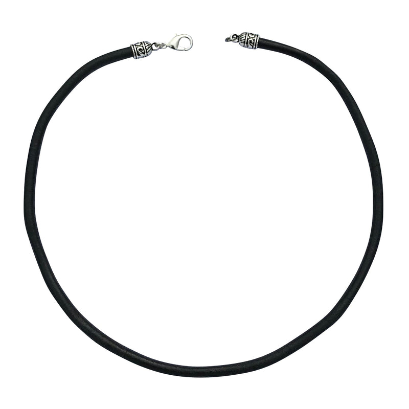 Extra Thick 5mm Wide Black Leather Cord Silver Necklace