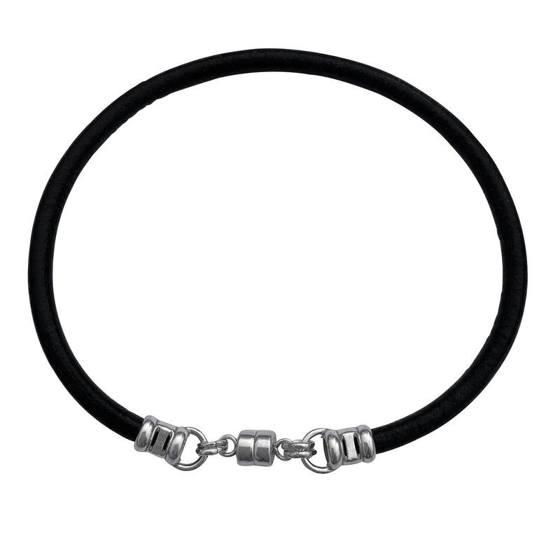 Thick 3mm Wide Black Leather Bracelet With Sterling Silver Magnetic Clasp