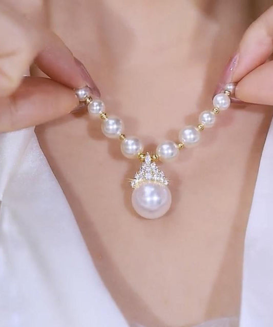 Gradient Color White Copper Alloy Zircon Pearl Pendant Necklace Yi043