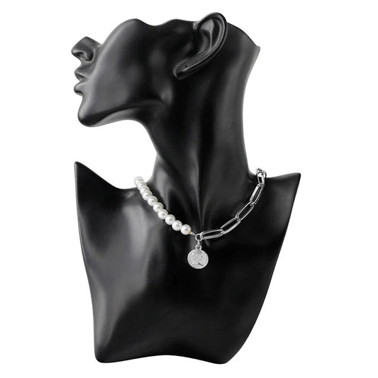 Retro Portrait Exaggerated Thick Chain Necklace Double Layer Cool Chain Hip Hop Necklace Short Clavicle Chain