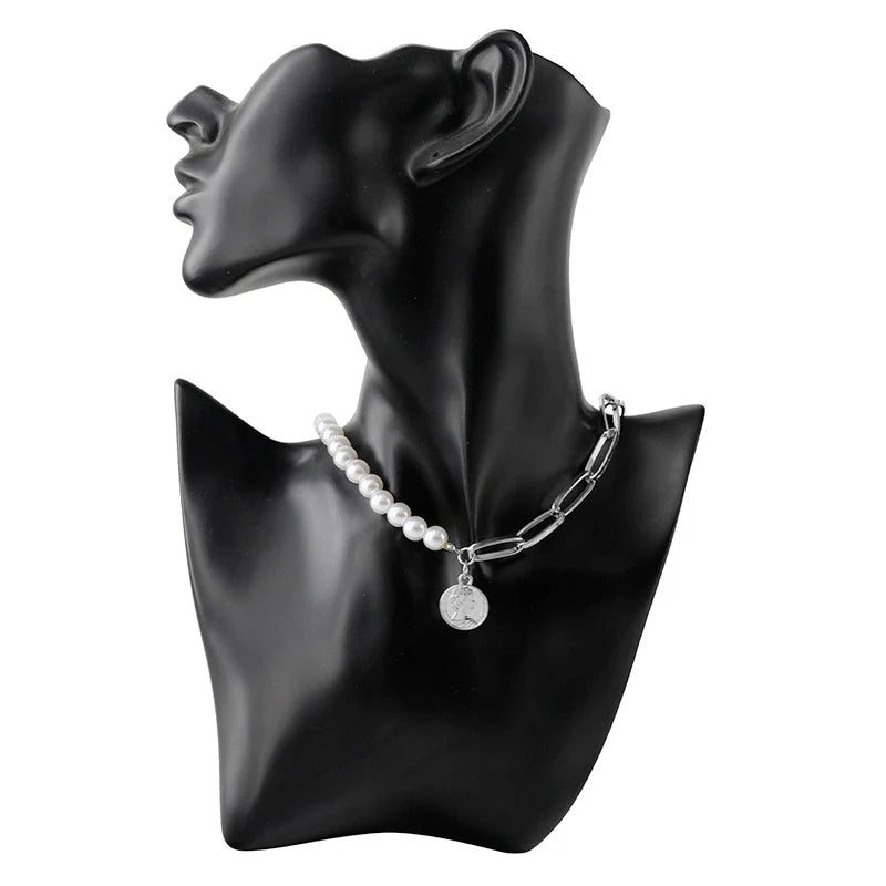 Retro Portrait Exaggerated Thick Chain Necklace Double Layer Cool Chain Hip Hop Necklace Short Clavicle Chain