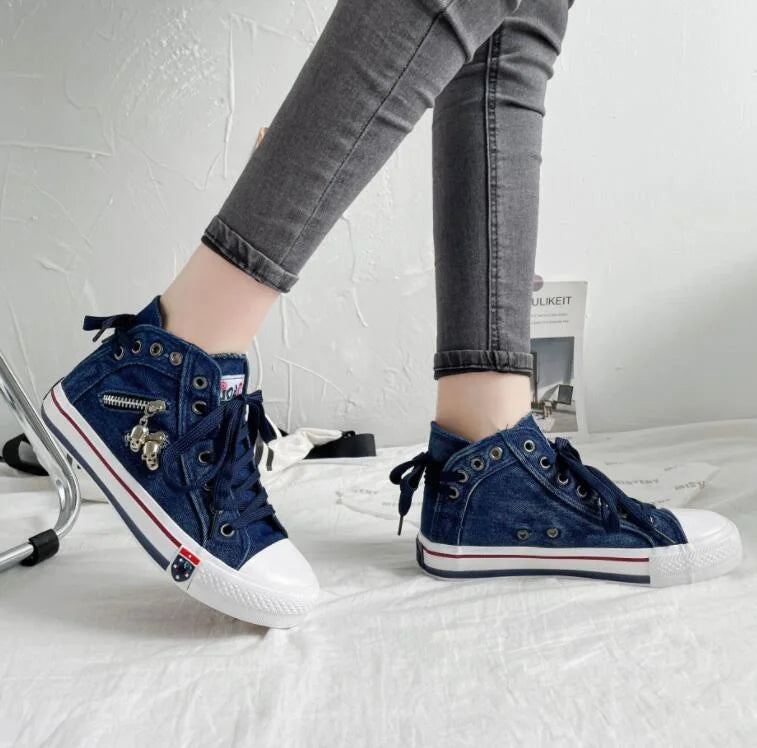 LM | Denim sneakers with white soles