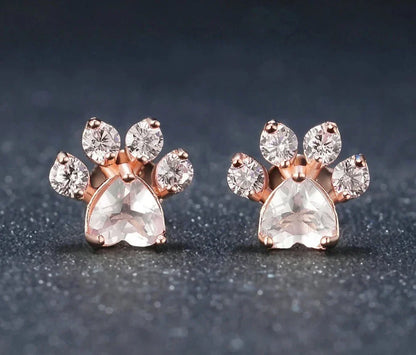 Sterling Silver Rose Quartz Paw Earrings