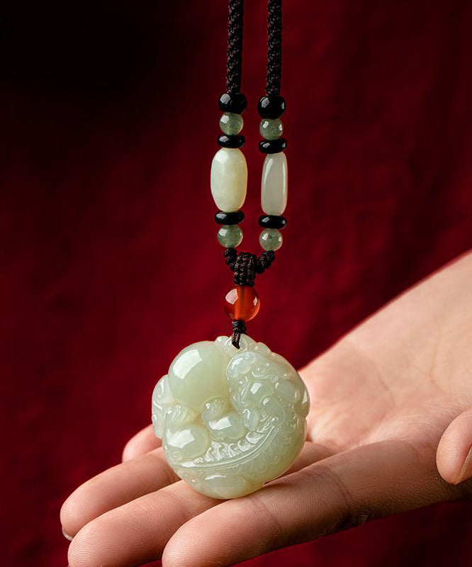 Handmade Black Jade a Mythical Wild Animal Pendant Necklace Kx1043