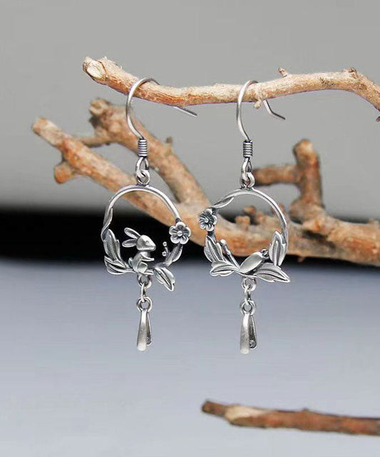 Handmade Little Rabbit Carrot Silver Drop Earrings