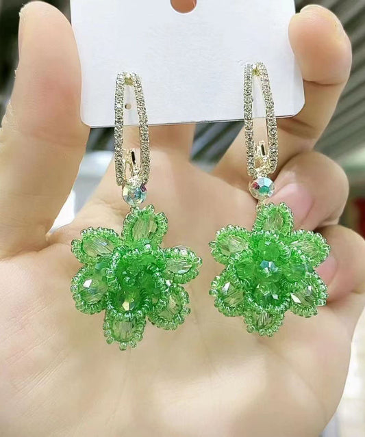 Handmade Green Copper Overgild Crystal Drop Earrings