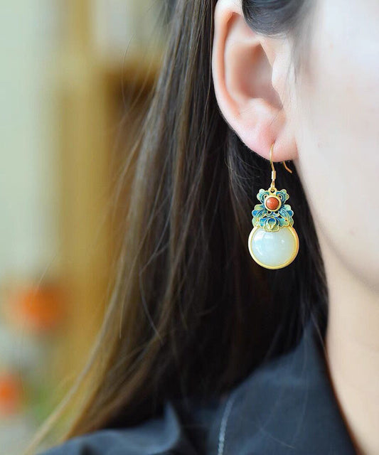 Handmade Green Silver Jade Drop Earrings