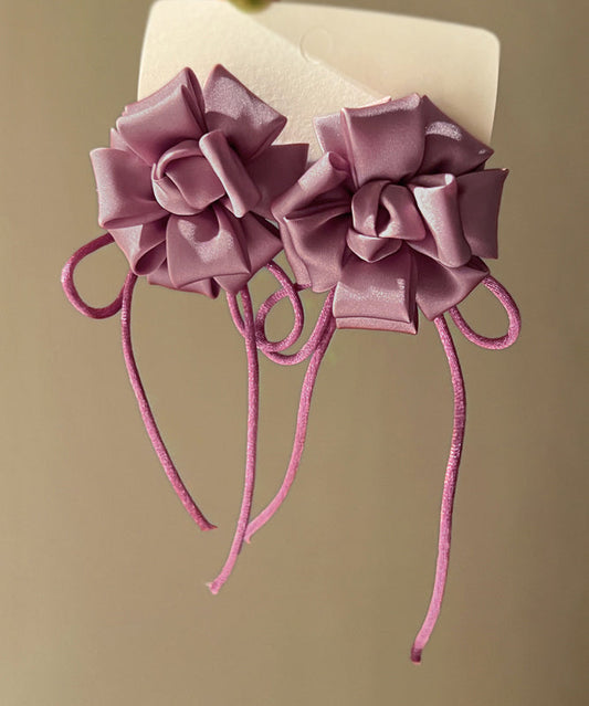 Handmade Purple Alloy Silk Butterfly Tassel Drop Earrings