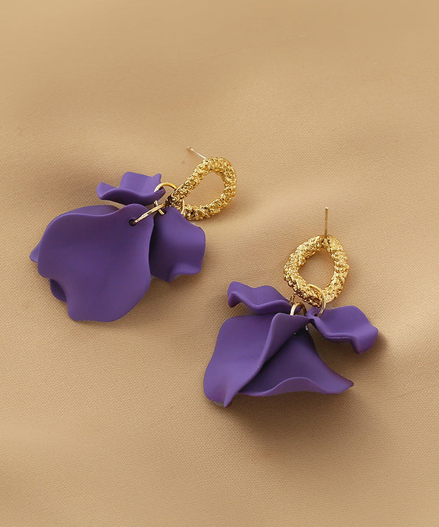 Handmade Purple Alloy Acrylic Hoop Earrings Ly1803