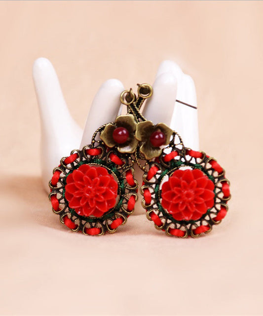 Handmade Red Hollow Out Patchwork Drop Earrings